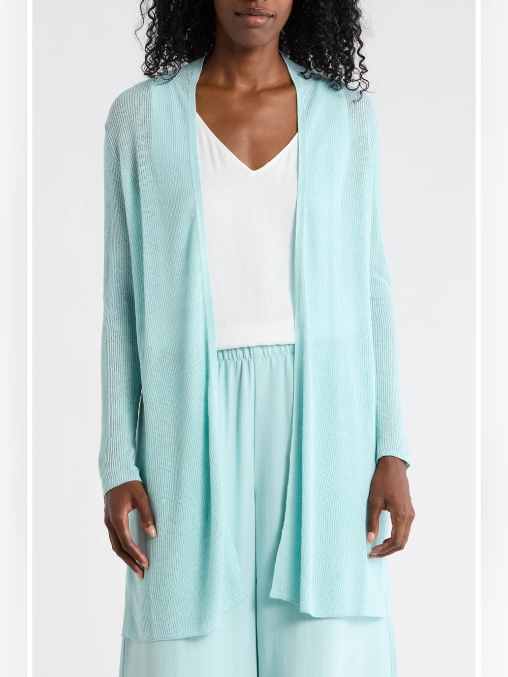 NWT Eileen Fisher Organic Linen Cotton Airy Tuck Long Cardigan